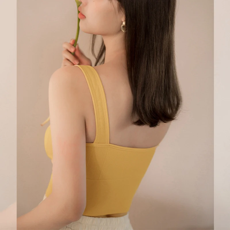 

Women Tank-Top Removable Chest Pad Stretchable Crop-Top Tops Camisoles Tube Vest Square Neck Sleeveless Sexy Casual SA1147