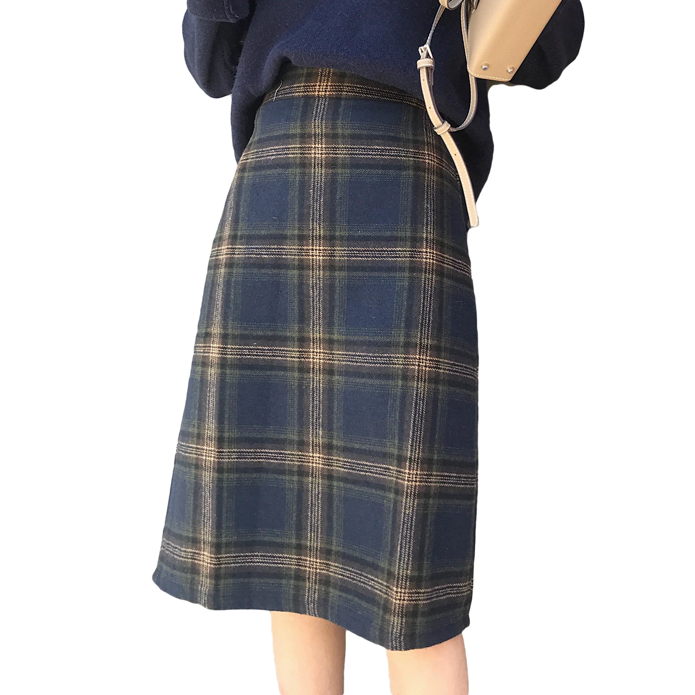 Клетчатая длинная юбка на осень и зиму утолщенная средней длины Женская с