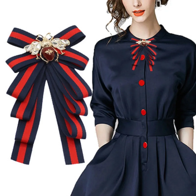 

High Quality Brand Design Fashion Jewelry Classic Wine Color Bee Pattern Bow Brooch Rhinestones Women Brooches, Gift HY5450
