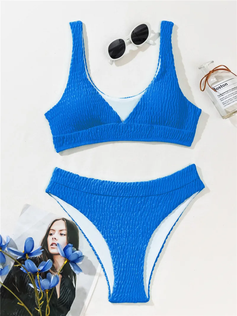 

Sexy Swimwear 2021 Female Pleated Strappy Swimsuit Women Designer Bikini Set Bather Swimming Beachwear for Bathing Suit Set