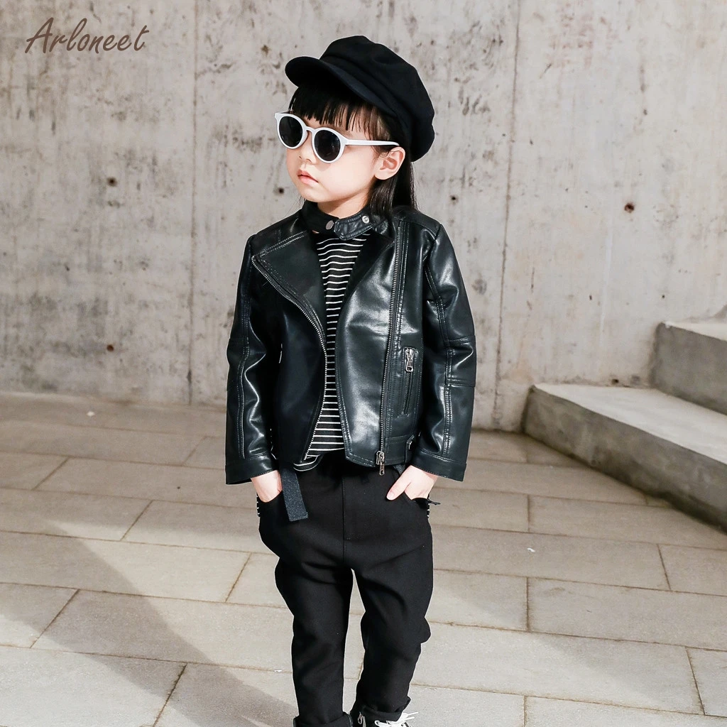 ARLONEET Children Autumn Winter Jackets Toddler Kids PU Leather Coat Baby Girls Short Zipper Coats Outwear | Детская одежда и