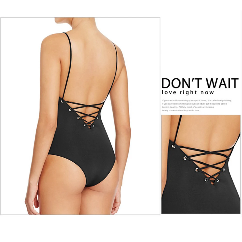 2019 однотонная женская одежда для плавания на шнуровке Цельный купальник женский