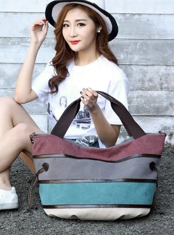 

European And American Fashion Stitching Cloth Bag Fashion Ladies Canvas Bag Single Shoulder Contrast Color Large Capacity Retro