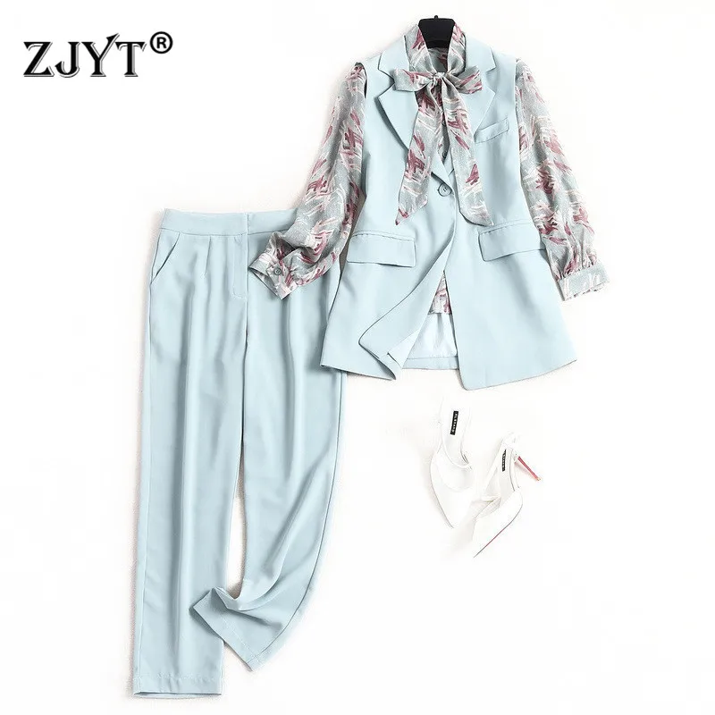 Женский офисный костюм из трех предметов элегантный комплект блузки с длинным