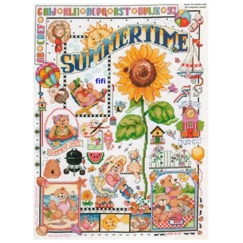 

Золотая коллекция, Набор для вышивки крестиком, Летний сад, Подсолнух, счастливые медведи, семейный CSG-22