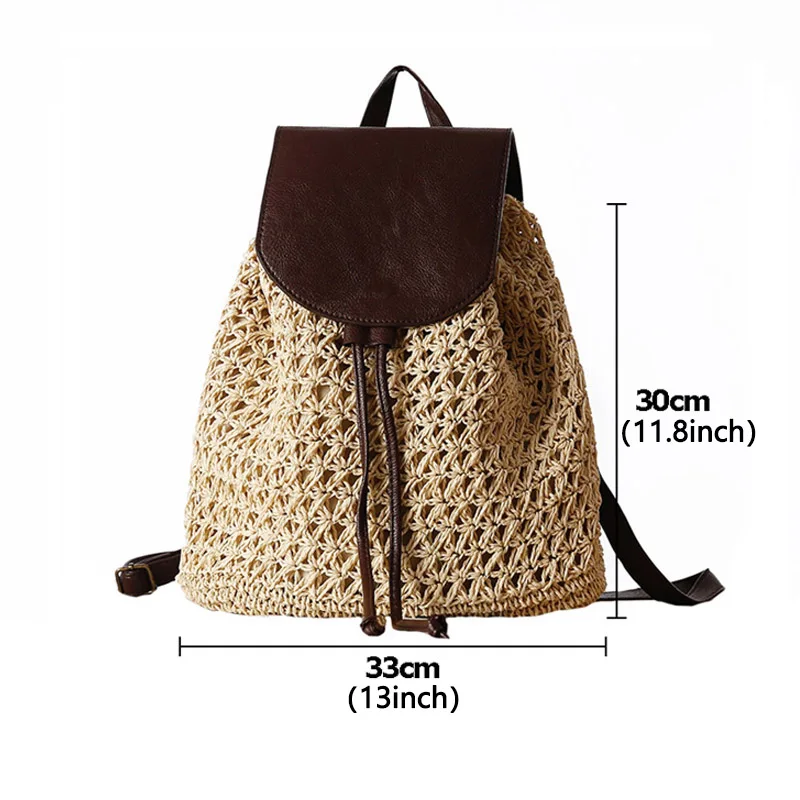 

Casual Hand-woven Straw Drawstring Women's Backpacks Straw Paper Woven School Bags for Girls Bohemian Straw's Women Shoulder Bag