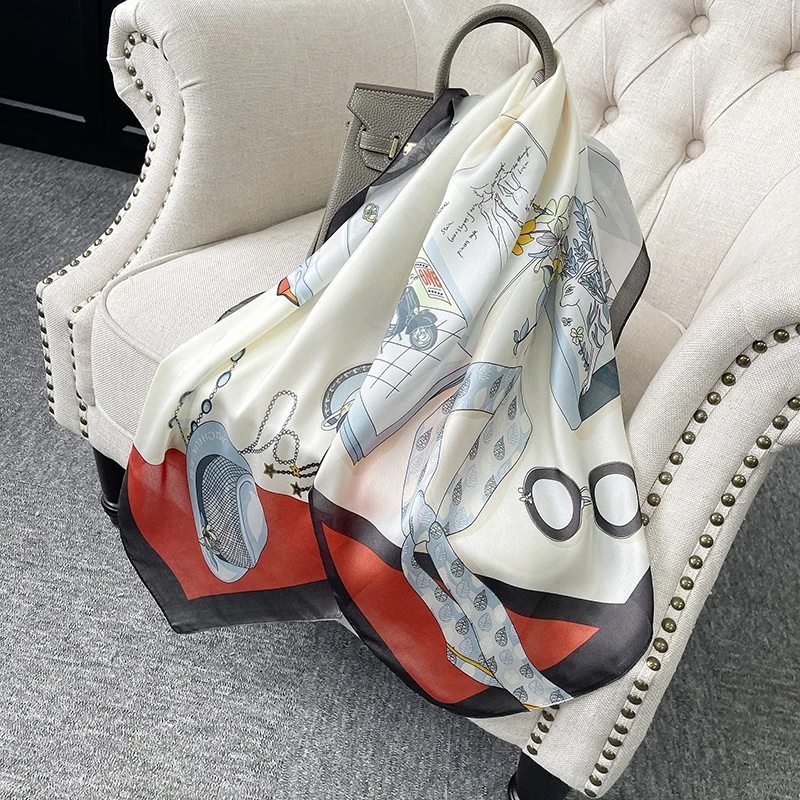 

2021 new spring women scarf quality shawl silk fashion scarf headscarf beach sunscreen bag headscarf scarf 90cm*90cm