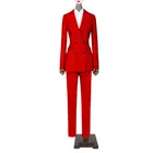 Пиджак и брюки, женские деловые костюмы, красный двубортный женский офисный костюм, вечерняя формальная Женская одежда для свадьбы, костюм с брюками