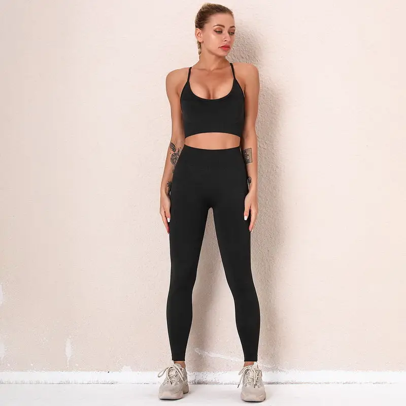 

Female Sports Yoga Wear Set High Waist Workout Seamless Yoga Pants Leggings Fitness Sports Bra Set
