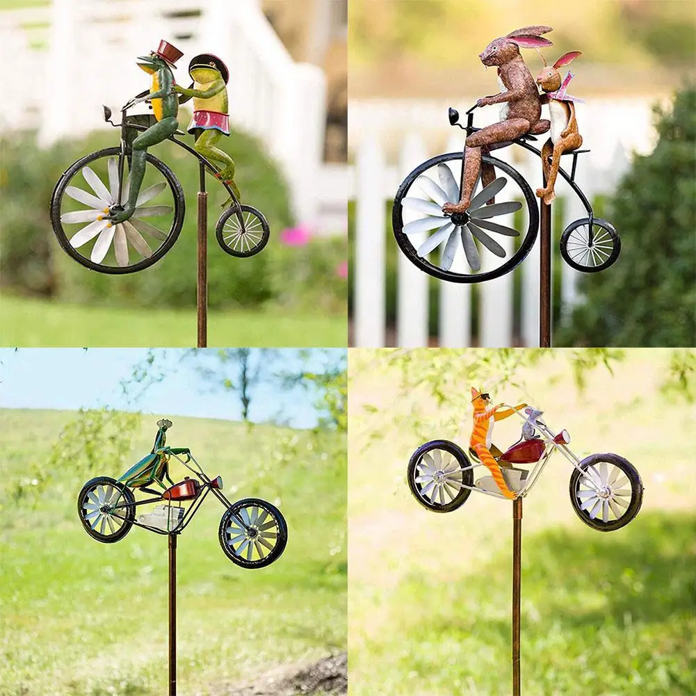 

Wind Spinner Frog Cats Riding Bike With Motorcycle Metal Delicate Rabbit Bunny Garden Ornament Decor Accessories