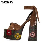 YJXKJY, большой размер 43, Брендовые женские модельные сандалии с перекрестной платформой для летних вечеринок, женские сандалии на высоком каблуке с принтом сердечек