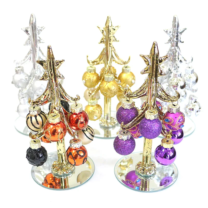 

Golden Glass Christmas Tree Ornaments With European Style Hanging Decor Accessories Colorful 2cm Xmas Hollow Glass Balls Pendant
