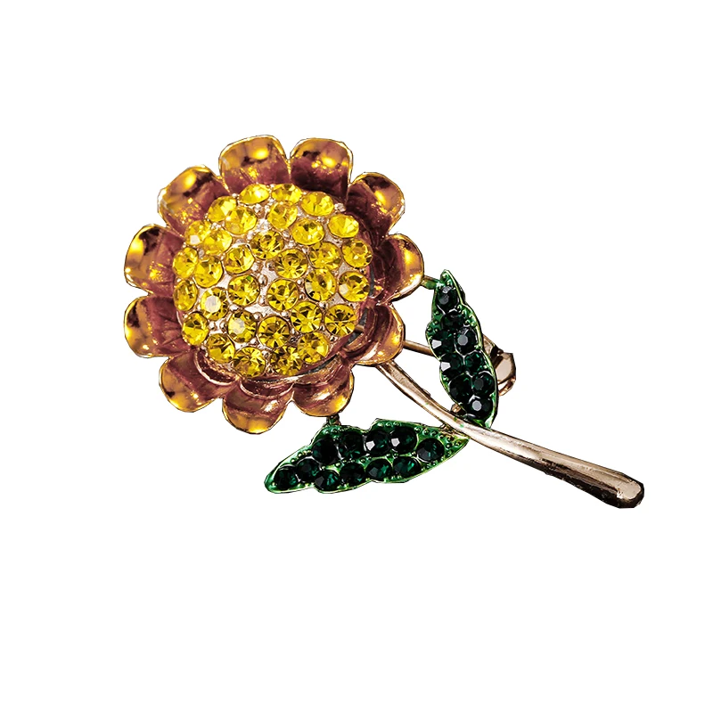 Модная ретро Золотая брошь в виде подсолнуха для женщин сплав кристалл свадебные