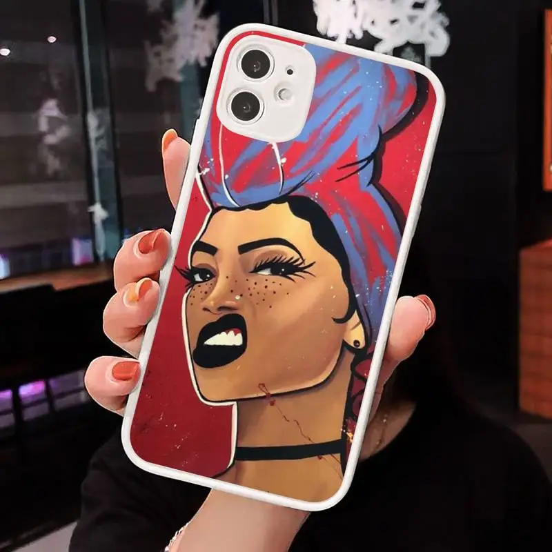 

African black sexy Girl Art Phone Case Matte Transparent for iPhone 7 8 11 12 s mini pro X XS XR MAX Plus cover funda