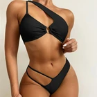 Сексуальный однотонный купальник-Бикини на одно плечо GNIM, Женский комплект из 2 предметов, лето 2022, пляжная одежда, женский купальный костюм, купальник с лямкой на шее, Новинка