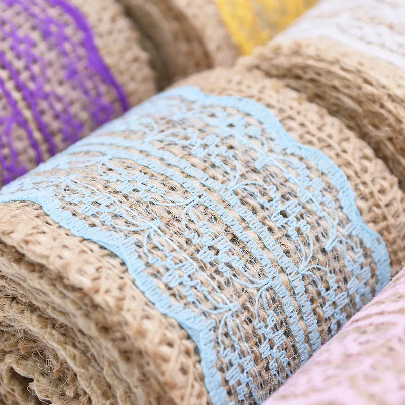2m*6cm Jute Burlap Rolls Hessian Trim Ribbons With Lace For Vintage Wedding Birthday Decora DIY Sweing Gift Box Package Supplies | Дом и сад