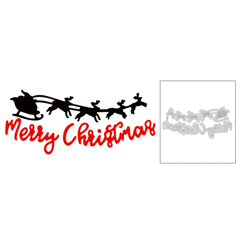 

2020 New English Words Merry Christmas and Sled Elk Metal Cutting Dies For DIY Making Greeting Card Paper Scrapbooking No Stamps