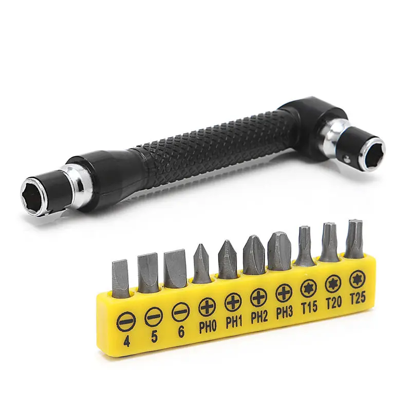 

10 in 1 Socket Screwdriver L-shaped Angle Head Twin Wrench Torx Flat Bits Set