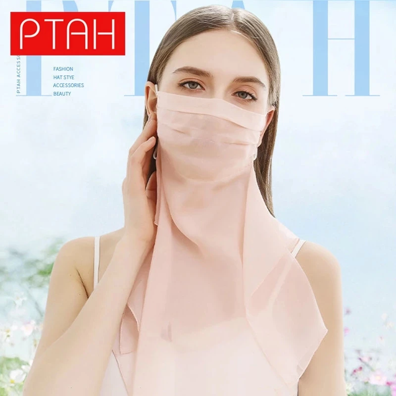 

[PTAH] Mulberry Silk Scarf Face Cover for Women Girls Designer Protective Summer Sun Protection Face Scarf Adjustable Reusable