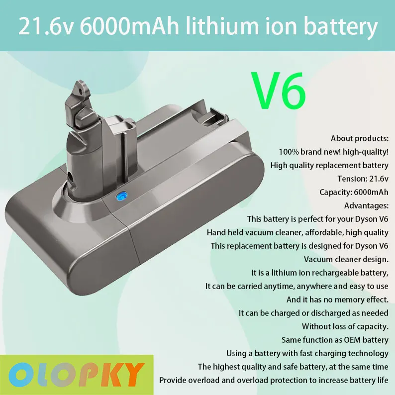 Литий-ионный аккумулятор V6 100% мАч 6000 В 6 0 Ач для аспиратора Dyson DC58 DC59 DC61 DC62 SV09 SV07 SV03