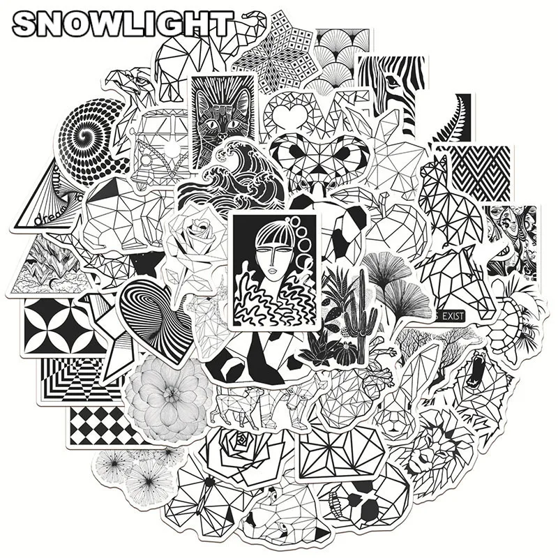 

10/50 шт./компл. черно-белые геометрические Мультяшные животные граффити наклейки для шлема скейтборда дневники смешанные чемоданы чехол для ...