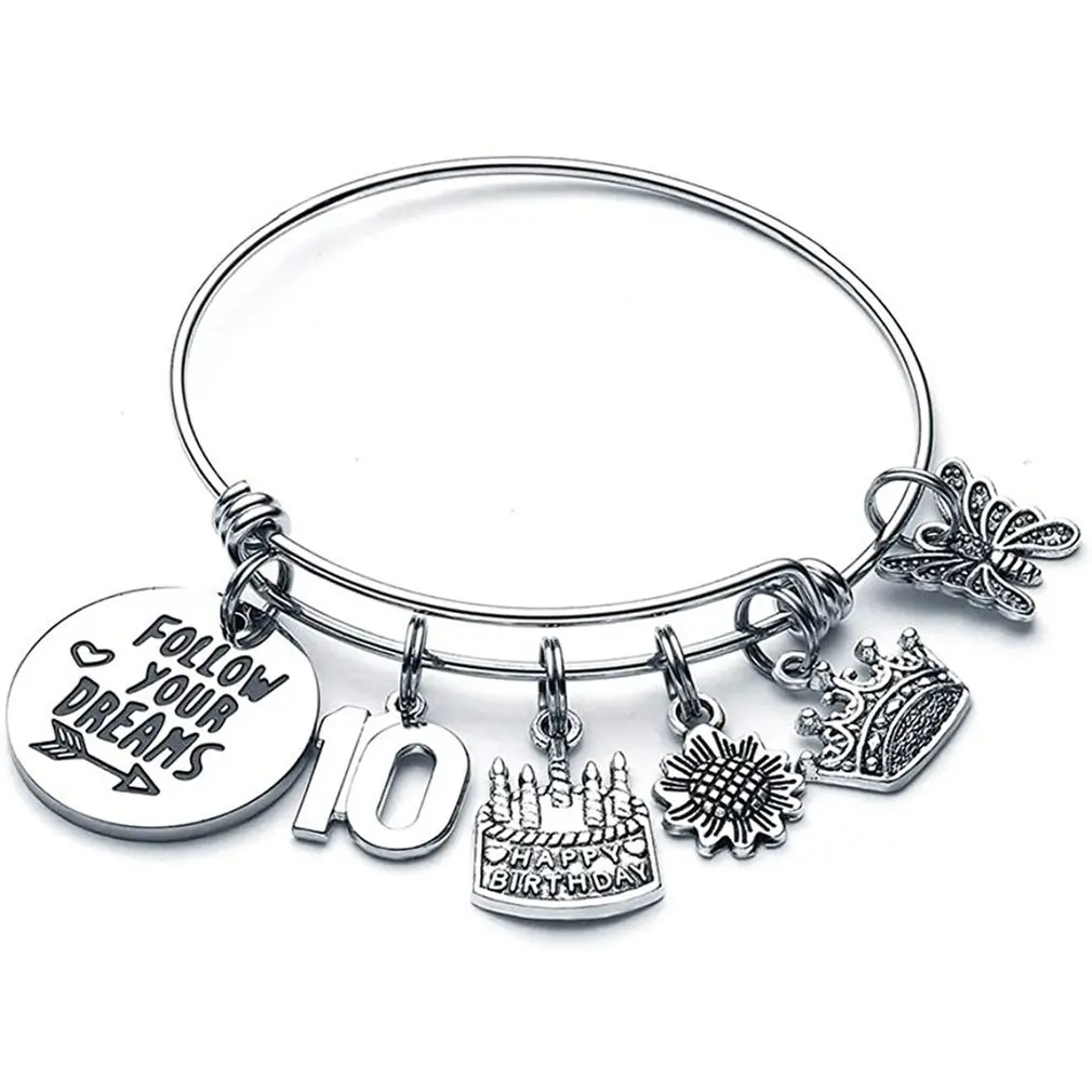 

Birthday Charm Bracelets With Crown Numbers Text Sunflower Cake Heart Shape Bracelet Birthday Gift For Women Girls