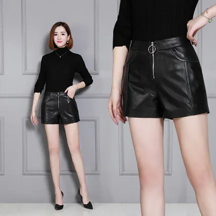 Top brand Women High 2020 Waist New Sheep Leather Shorts KS40  high quality