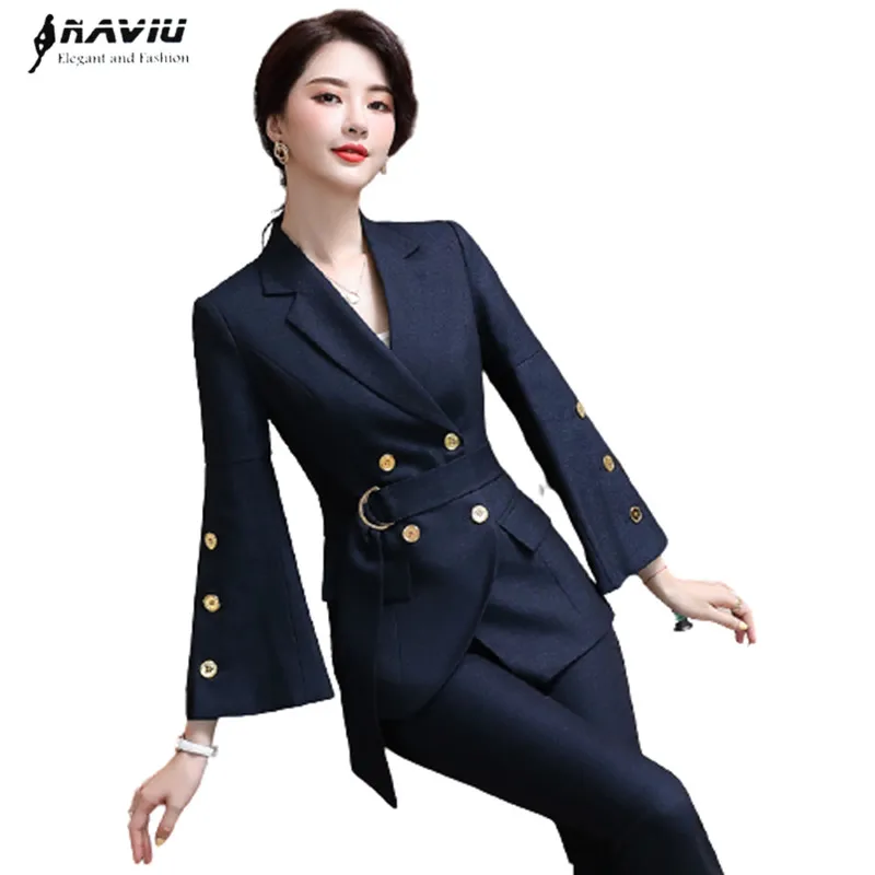 Two Piece Sets Womens Outifits Professional Business Formal Pants Suit Office Ladies Work Wear Long Sleeve Blazer and Trousers