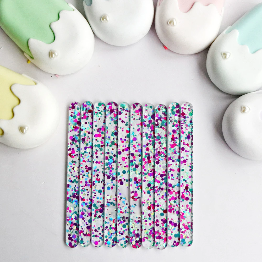 

60 Pcs/Set Reusable Acrylic Ice Cream Sticks 11.5cm Length Colorful Homemade Sorbet Bar For Cake Candy Crafts Mold Accessories