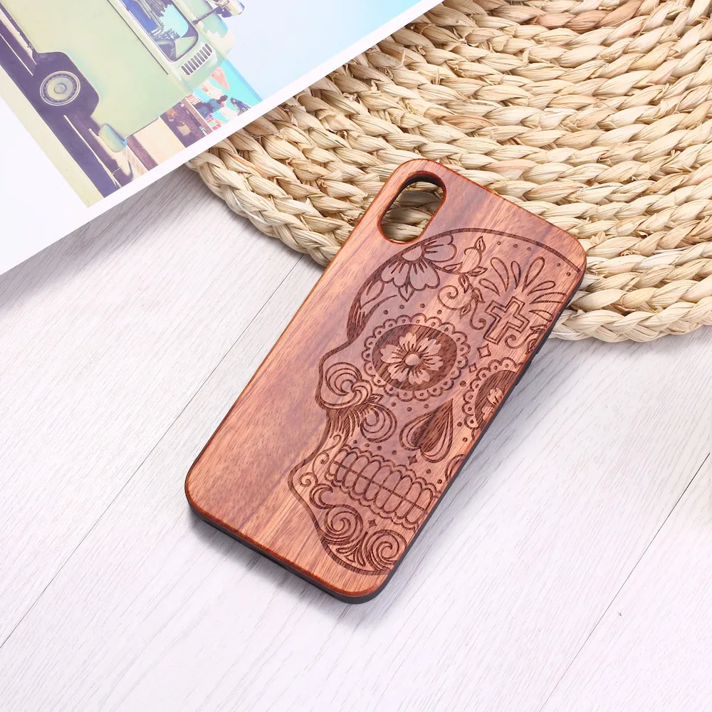 Mexican skull Vintage Floral Engraved Wood Phone Case Coque Funda For iPhone 14 14ProMax 14Plus 13Promax 13 12 11