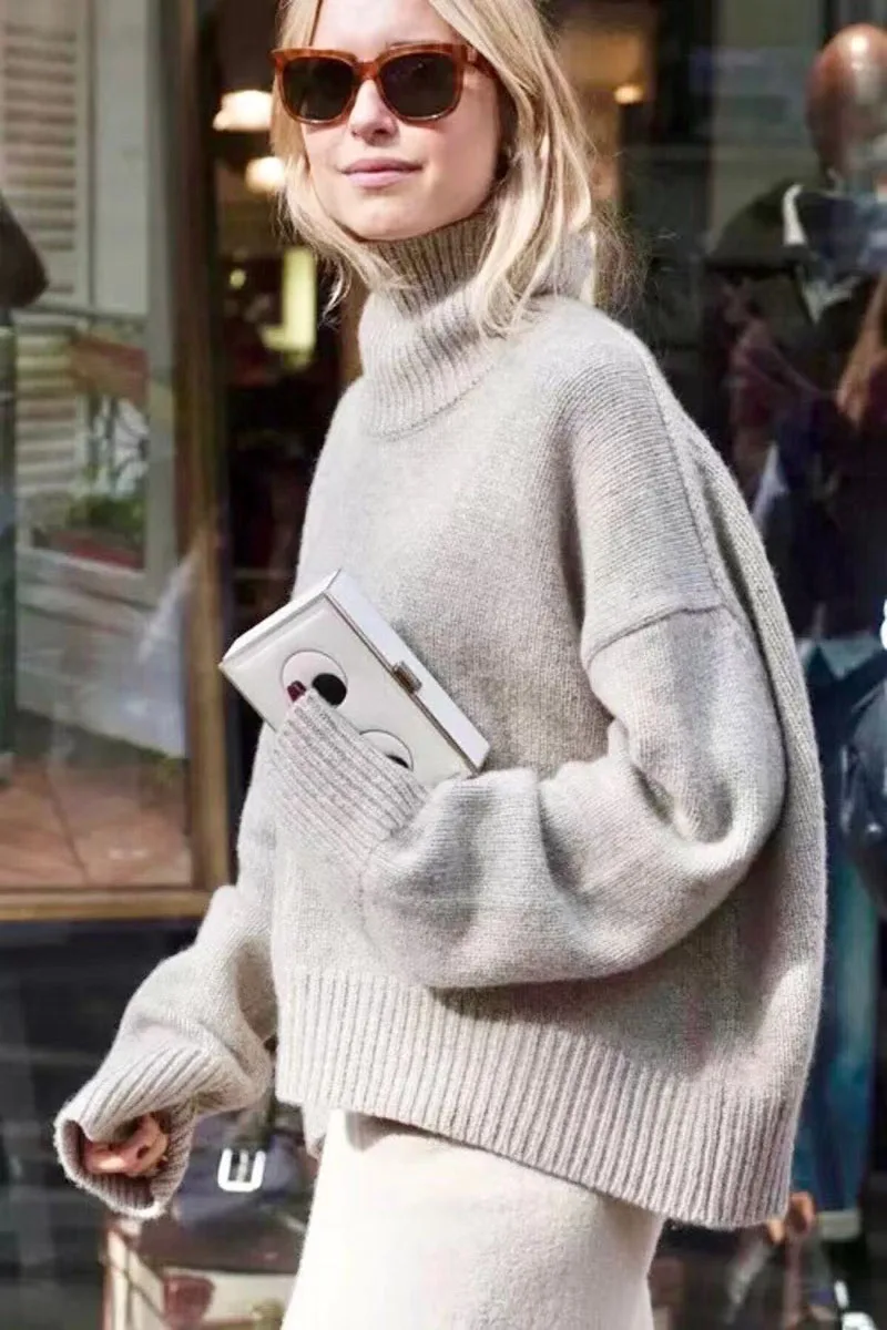 

raglan sleeve long sleeve high neck oversize 100% wool thick sweater women's knitwear coat knit clothes woman winter 2021