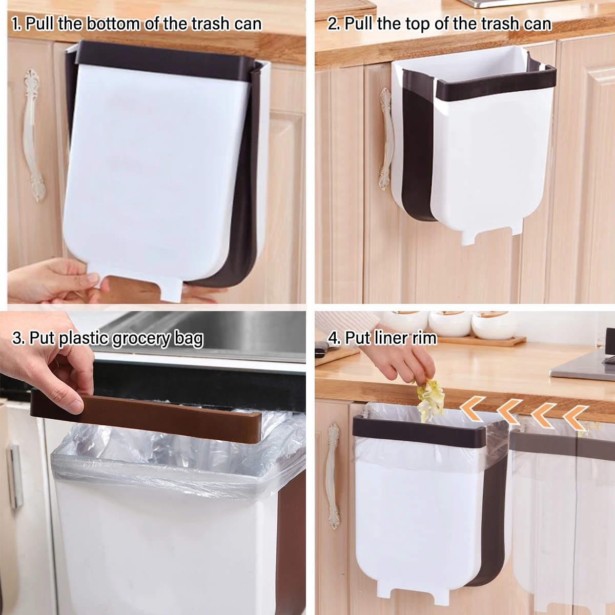 

9L Wall Mounted Folding Waste Bin Kitchen Cabinet Door Hanging Trash Bin Garbage Car Trash Can Wall Mounted Foldable Cleaning