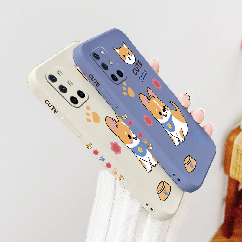

Cute Fun Corgi Pet Lens Protection Case For Oneplus 8t Soft Liquid Silicone Phone Cover For 9 9pro 9r pro Case