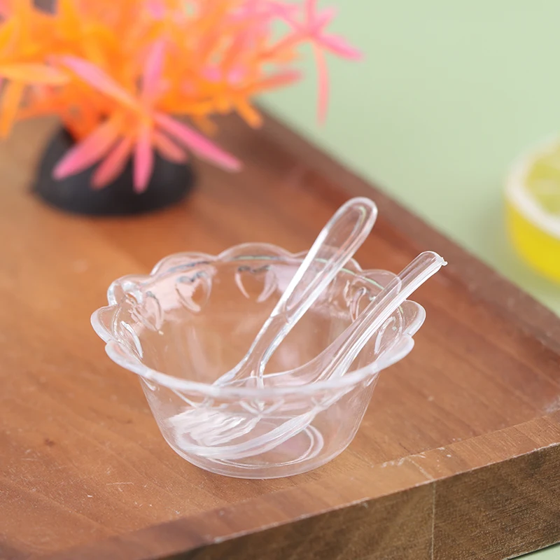 

3Pcs/set 1:6 1:12 Dollhouse Miniature Plastic Bowl Spoon Fork Mini Ice Cream Bowl Dolls Kitchen Accessories