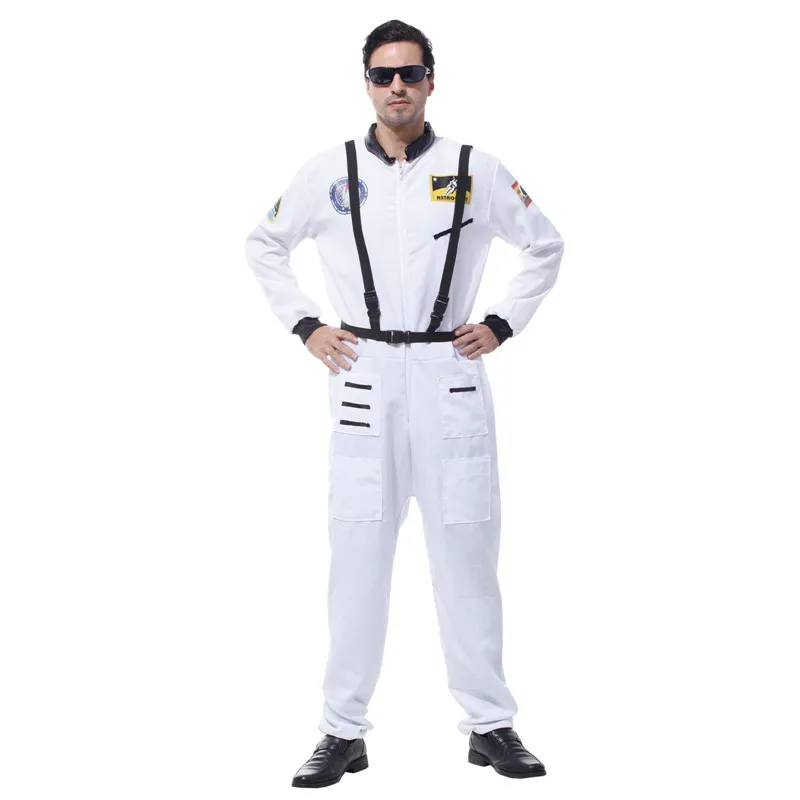 

Adult Men White Astronaut Costumes Cosmonaut Spaceman Costume Space Suit Halloween Purim Party Carnival Masquerade Cosplay
