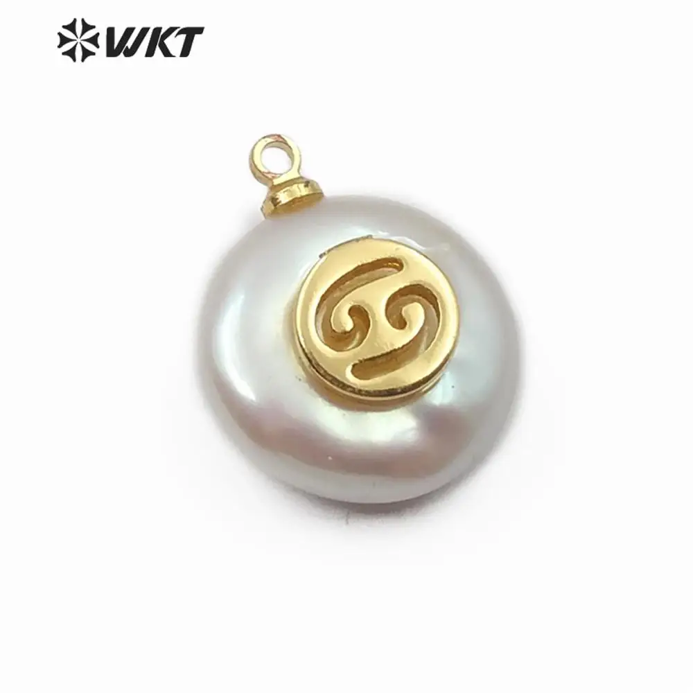 WT-JP161 twelve constellations gold pattern carved Pendant round shape pearl special gift for women Necklace Jewelry | Украшения и