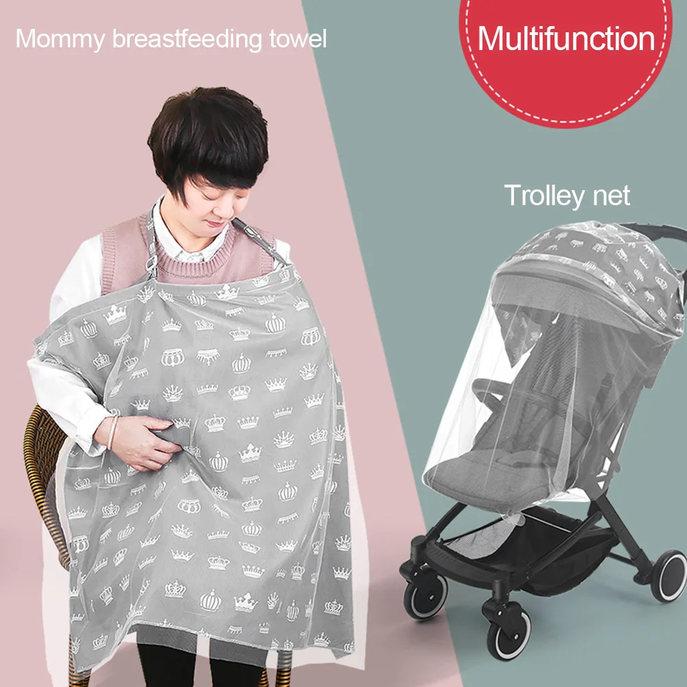 

98x70cm Multi-purpose Breastfeeding Towel Cotton And Mesh Outerwear Summer Cloak Cover Artifact Stroller Mo Squito Net
