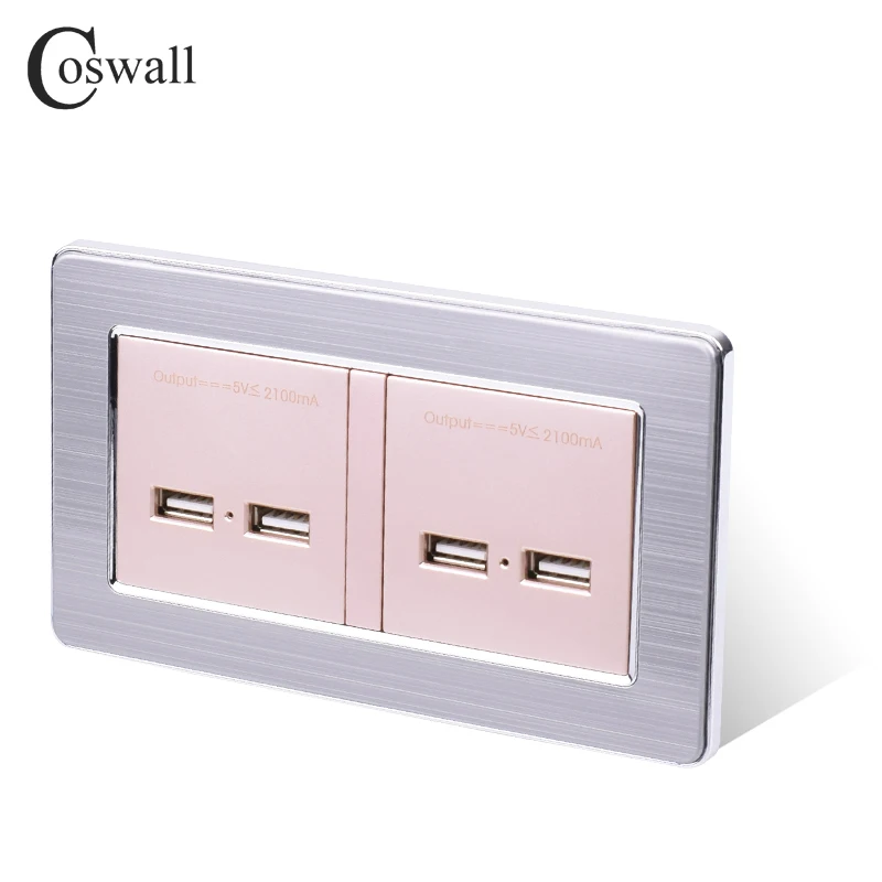 COSWALL настенная розетка 4 USB умный индукционный порт быстрой зарядки для мобильного светодиодный индикатор панель из нержавеющей стали