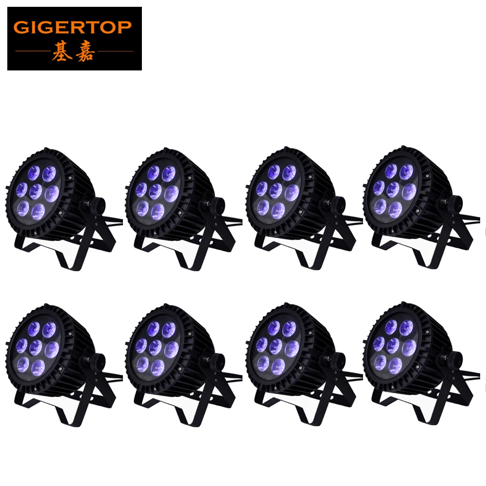 

Freeshipping 8pcs/lot 7 x 18w 6IN1 RGBWA+UV led par light waterproof indoor using aluminum case 90V-240V IP65 DMX6/10 TP-P100