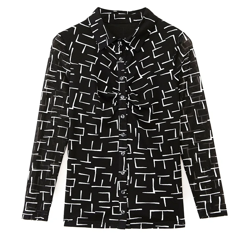 

Quality 2020 Autumn New Women's Shirt Black Korean-Style Check Print Long Sleeve Bottoming Gauze Autumn Clothes
