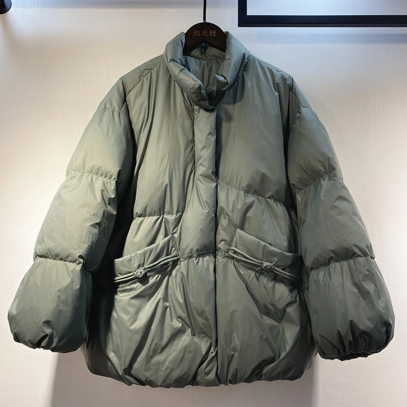 

2021 New Down Jacket Women's Short Buckle Large Pocket Loose Fashion Literature Art Winter Clothes Thickened Coat Outerwear