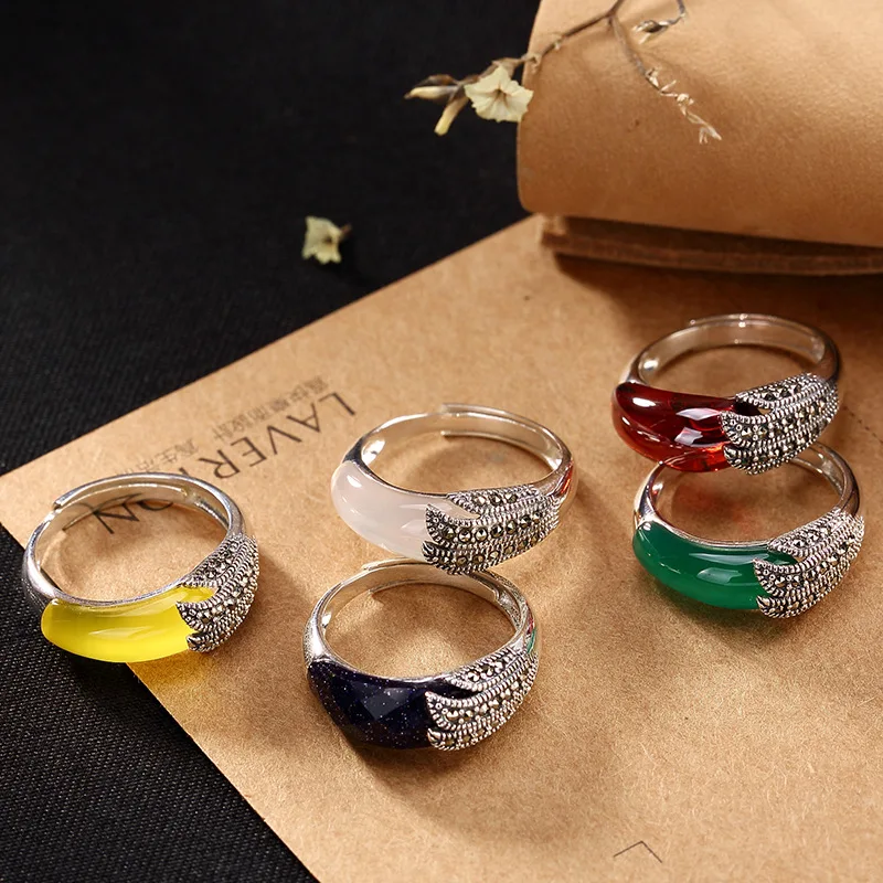 Серебро 925 кольцо с изумрудом ювелирное изделие женский желтый халцедон Зеленый