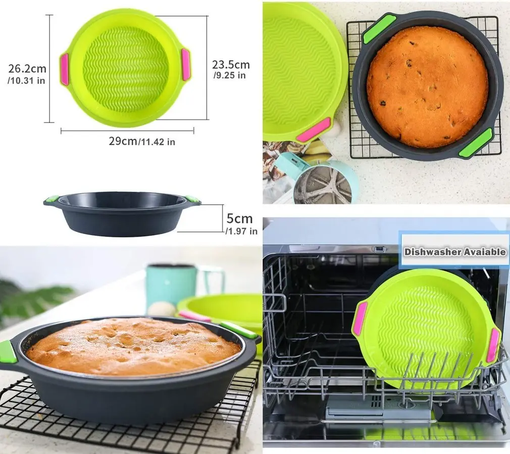 Круглая силиконовая форма для выпечки торта хлеба пиццы с ручками микроволновой
