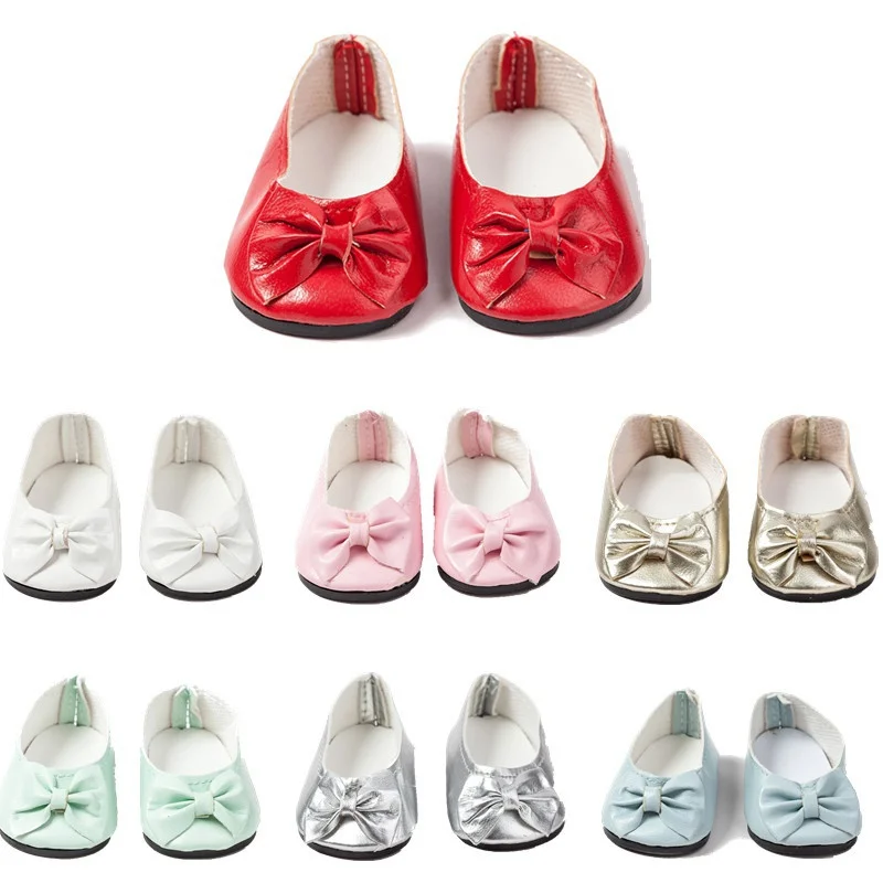 

DIY Dolls Gift Hot Sale 7cm Bow-knot Doll Shoes For 18Inch American Dolls Pu Leather Shoes Fit 43cm New Baby 1/3 BJD