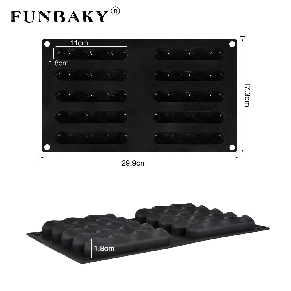 Силиконовая форма для торта FUNBAKY 10 ячеек овальной волны |