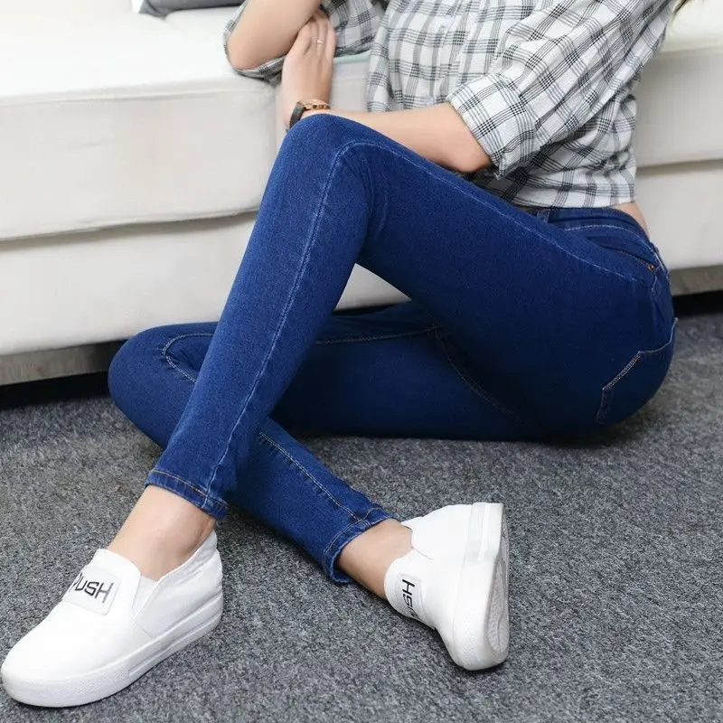 

High waist jeans pencil pants women's summer autumn 2020 thin Korean large size loose and thin elastic straight pants