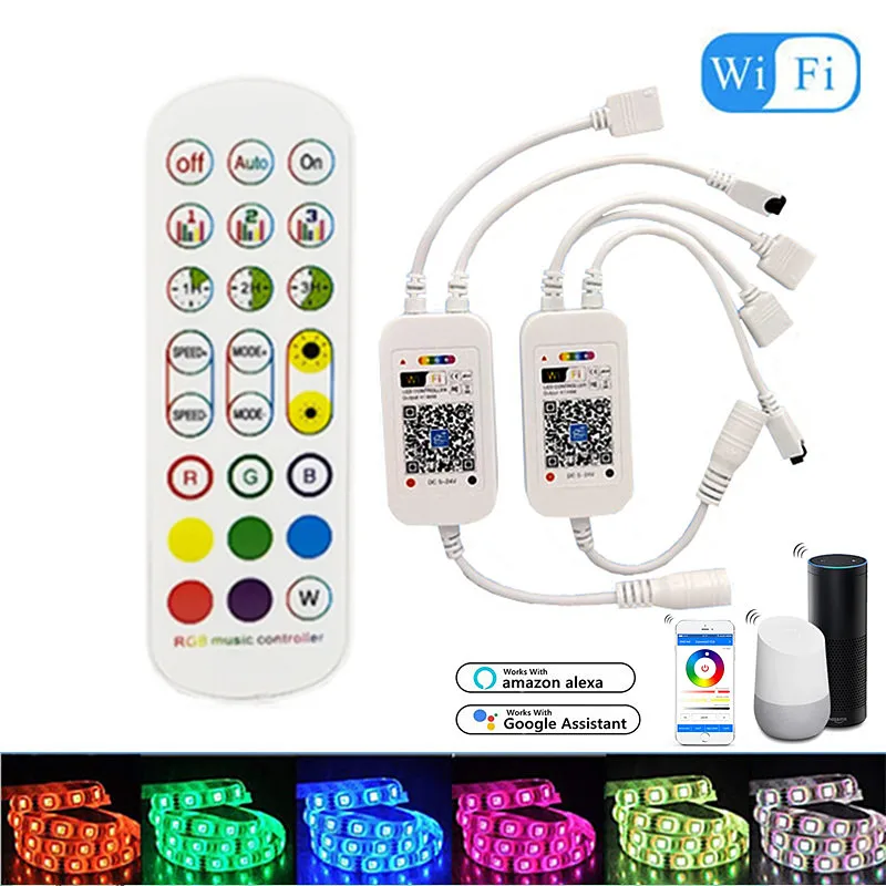 

DC 5V 12V 24V RGB LED WiFi Controller 24key IR Remote LED Controller For 5050 2835 LED Strip Magic Home App Control