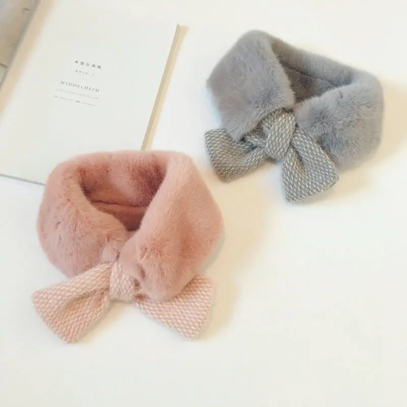 Новый Зимний меховой теплый шейный платок для маленьких девочек с бантиками