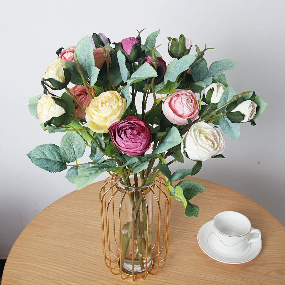 

Artificial Flower, 45cm3 Head, Focal Edge,Rose Bridal Bouquet,DIY Living Room Decoration Flower Arrangement,Valentine's Day Gift