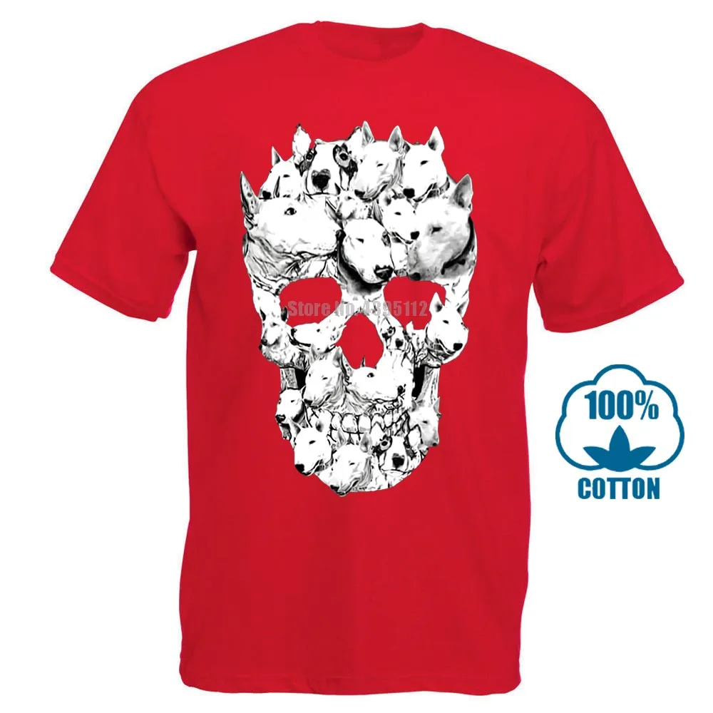 Красный Мужская футболка бультерьер череп Awesome Tagless Tee забавная футболка Новинка Футболка женская - Цвет: Красный